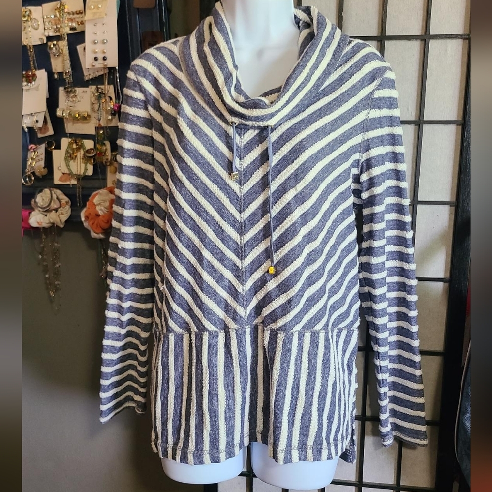 JONES NEW YORK striped Cowl Neck Top L